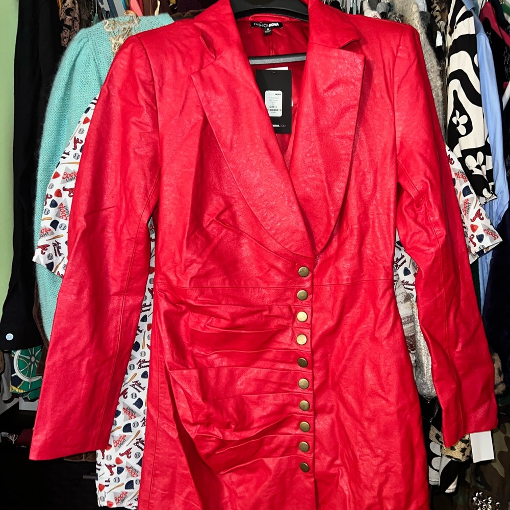 Fashion Nova Red Buttoned Jacket Dress